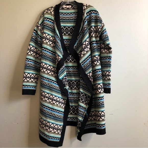 Altar'd State Aztec Stripe Open Front Long Cardigan Oversized Women's Sz Medium - Picture 3 of 9